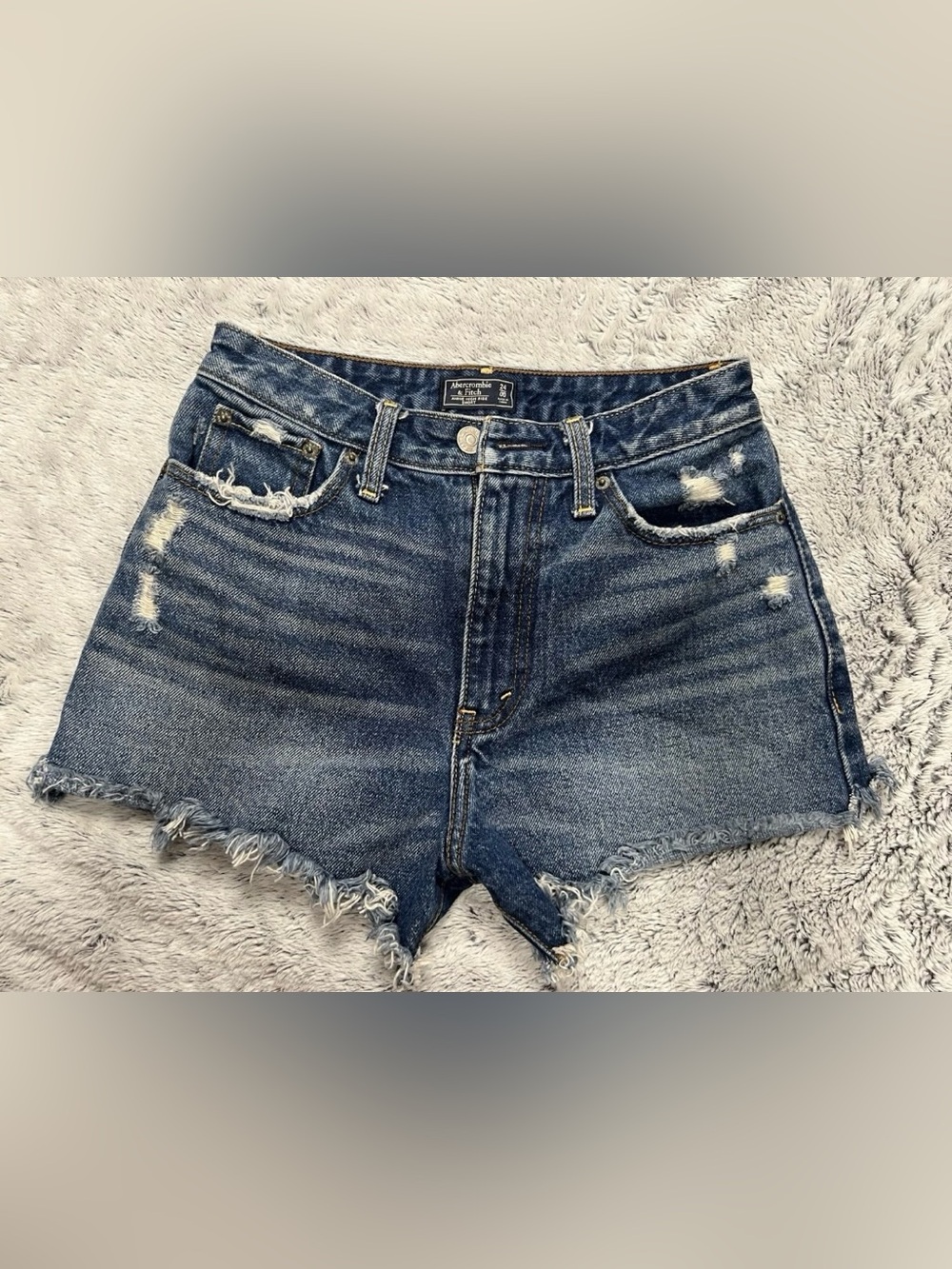 Abercrombie & Fitch Distressed Dark Blue Denim Shorts